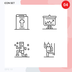 4 Universal Filledline Flat Colors Set for Web and Mobile Applications bible, jogging, graph, board, command