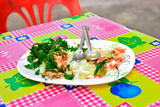 Fototapeta Lawenda - Stir fried basil or Thai food on the table at Walking Street.