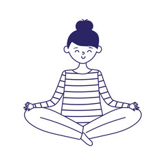 Sticker - stay at home, young woman practicing yoga lotus pose character