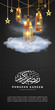 Ramadan Kareem Vector Illustration Background Template 3d Realistict Arabic lantern above the cloud Design. Eid mubarak, Islamic banner, poster, web, flyer,illustration, brochure