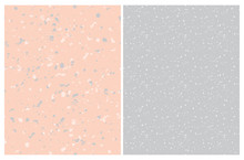 Abstract Seamless Vector Patterns With Freehand Brush Stains. White Splashes On A Gray And Salmon Pink Background. Irregular Grunge Stone Backdrop. Splash Print Ideal For Textile, Decoration.