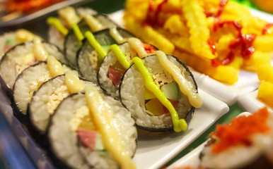 Canvas Print - Rice sushi in a cafe.