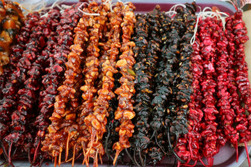 Heap of Churchkhela on the Tray, Tasty and Healthy Georgian Traditional Sweets Selling Everywhere in Georgia