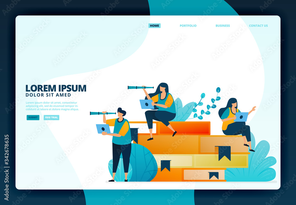 Cartoon illustration of education and learning with books. Vector ...
