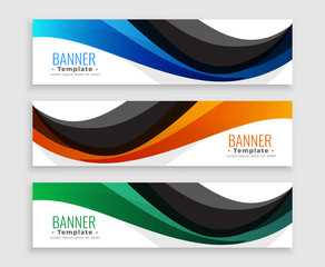 abstract wave web banners set in three colors
