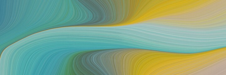 Poster - abstract decorative designed horizontal banner with cadet blue, golden rod and tan colors. fluid curved flowing waves and curves for poster or canvas