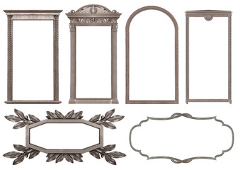 Wall Mural - Set of silver frames for paintings, mirrors or photo isolated on white background