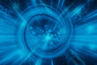 Space warp travel trough universe. blue light motion background