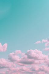 Wall Mural - Aesthetic beautiful turquoise sky with pink clouds and empty space. Minimal creative concept of angel paradise