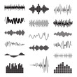 Big black sound wave collection. Set of isolated audio logos, design symbols. equalizer elements. Pulse music players