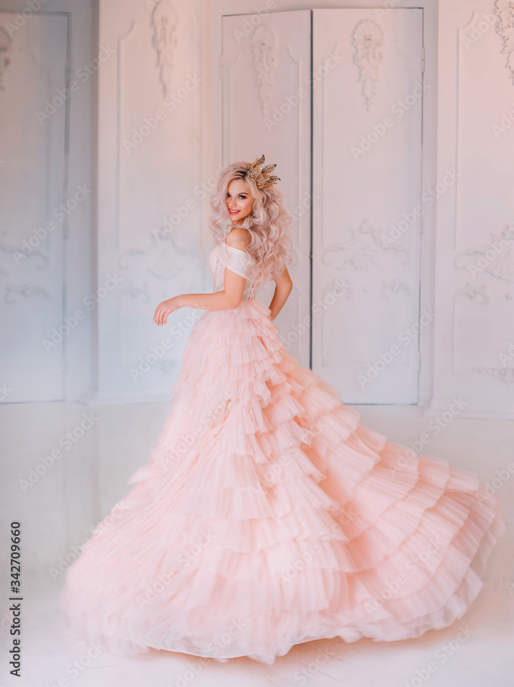 blonde princess pink dress Glitter-Mesh Long A-Line Prom Dress
