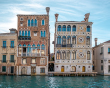 11/20/2017- Venice, Italy. The Facades Of  Palazzo  Dario And Palazzo Barbaro Wolkoff On The Bank Of  Grand Canal