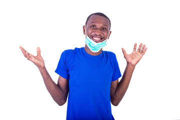 Poster - happy young man wearing mask medical.