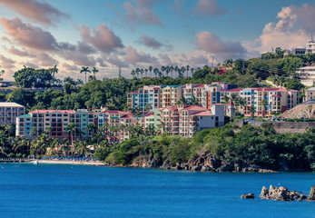 Canvas Print - A luxury resort on the rocky coast of tropical St Thomas