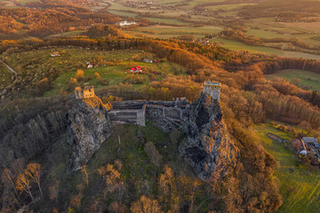 Trosky Castle is a castle ruin in Liberec Region, Czech Republic. Is on the summits of two basalt volcanic plugs. The castle is a landmark in the countryside known as Bohemian Paradise.