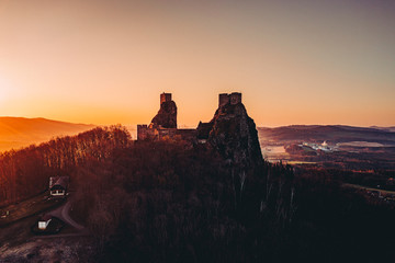 Wall Mural - Trosky Castle is a castle ruin in Liberec Region, Czech Republic. Is on the summits of two basalt volcanic plugs. The castle is a landmark in the countryside known as Bohemian Paradise.