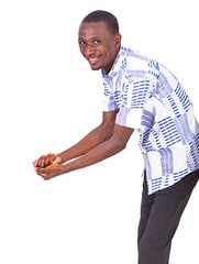 Poster - young man washing his hands with an antibacterial gel.