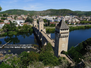 Wall Mural - View of the Gothic Valentre Bridge (14th century) . City of Cahors. France.