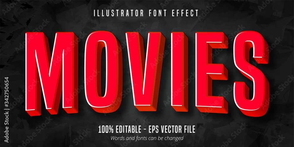 Movies text, 3d red movie style editable font effect - obrazy, fototapety, plakaty 