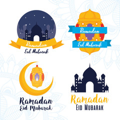 Wall Mural - Eid Mubarak celebration with set icons