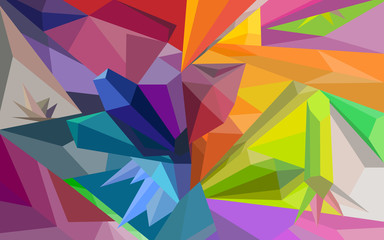 Abstract line geometry background. Bright contrasting different colors triangles and crystals, future modern pattern