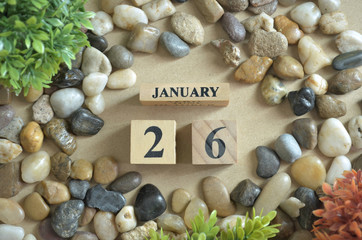 January Month, Appointment date with number cube design, colorful stone. Date 26.