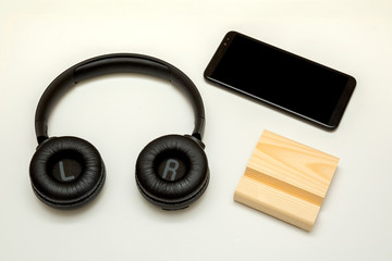 Wooden stand for smartphone isolated