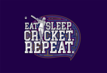 Canvas Print - Eat Sleep Cricket Repeat Calligraphic Line art Text Poster vector illustration Design.