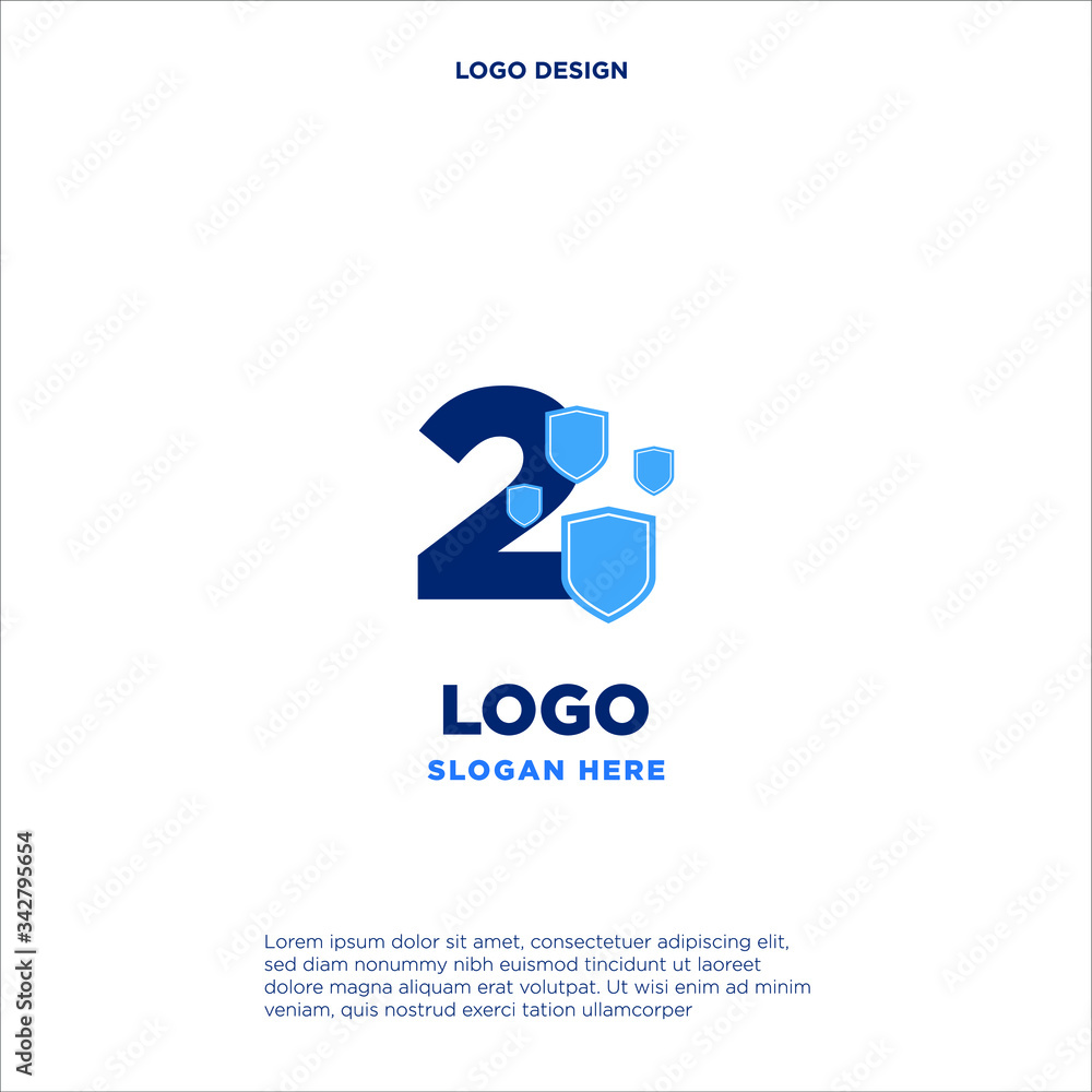 Initial letters 2 shield shape blue simple logo