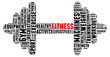 Fitness dumbbell shaped word cloud concept