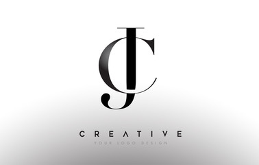 Wall Mural - cj jc letter design logo logotype icon concept with serif font and classic elegant style look vector