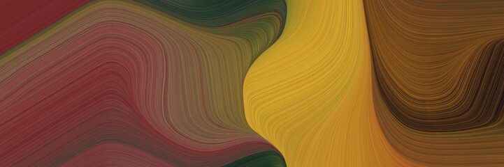 Aufkleber - abstract colorful horizontal banner with old mauve, golden rod and very dark green colors. fluid curved flowing waves and curves