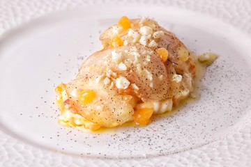 Spring risotto with pear and mandarin mousse