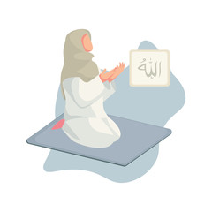 moslem girl on praying flat illustration