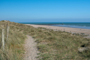 Wall Mural - View along sands dunes at Littlehampton with west beach and sea in background.