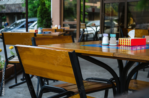 Cafe On The Street No People In The Cafe Empty Just Chairs And Tables Buy This Stock Photo And Explore Similar Images At Adobe Stock Adobe Stock