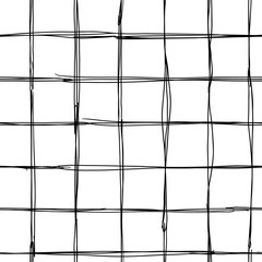 Hand drawn grid seamless pattern with black scratching criss cross lines on a white background. Perfect for printing textile.