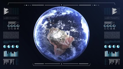 Planet Earth, view from space. 3d 4K animation of terrestrial globe.