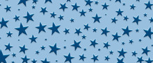 Blue Stars On Light Blue Background, July 4th Or Veteran's Day Design, Random Star Pattern With Embossed Dark Navy Blue Stars