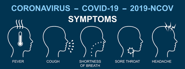 Сorona virus infographic illustration. Concept with set symptoms icons related to coronavirus, 2019-nCoV, COVID-19  infection – stock vector