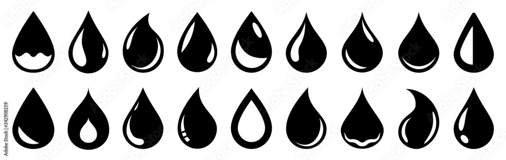 Water or oil drop set icons – vector - obrazy, fototapety, plakaty 