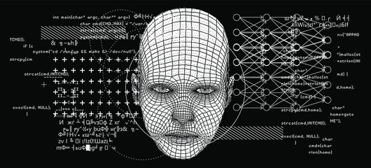 Aufkleber - Abstract composition of Human face wireframe and glitched elements. The subject of mind, reason, thought, mental powers and Artificial intelligence consciousness.