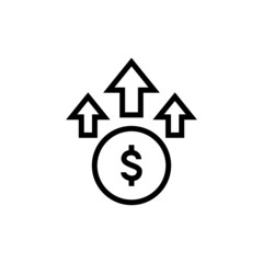 Poster - Money dollar up arrow, growth finance graphic, concept icon design  in outline style on white background