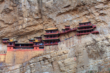 Panoramic view of the Mid Air Temple at Mount Heng, Xuan Kong Temple panorama image, China,