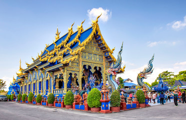 main blue chapel of wat rong suea ten temple, chiangrai, thailand