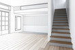 Raumgestaltung beim Hausbau (Entwurf) - 3d I)llustration