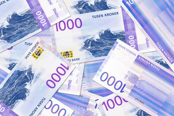 many new 1000 norwegian krone banknotes indicating economics