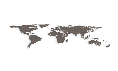 brown earth. world countries map. 3d map. horizontally world map. isolated on white background. 3d r