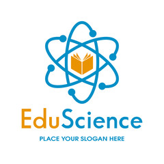 Education science vector logo template. This design use book and atom symbol