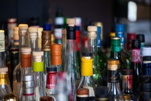 Colorful Glass Liquor Bottles In Bar